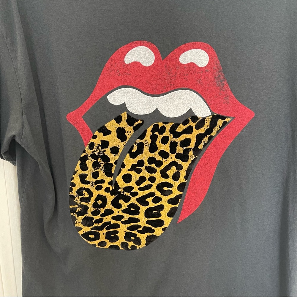 Daydreamer for Free People Rolling Stones Leopard Print Tongue Logo T-Shirt - Picture 2 of 5